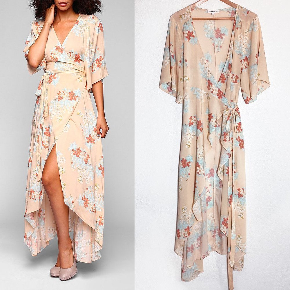 Dance & Marvel - True Wrap Maxi Dress Pastel Floral Kimono Sleeve Size L